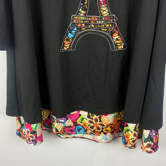 GIVFNXIY Black Eiffel Tower Patterned Layer Floral 3/4 Sleeve Tunic Top XXL - Picture 7 of 13